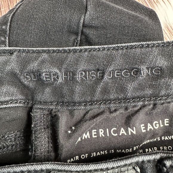 American Eagle SUPER HI RISE JEGGING Size 8 Short Black Jeans Denim Pants 26x24 - Picture 11 of 13